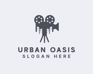 Grey Movie Camera City logo design