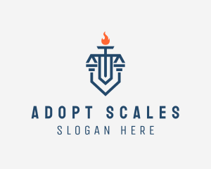 Torch Flame Shield Scales logo design