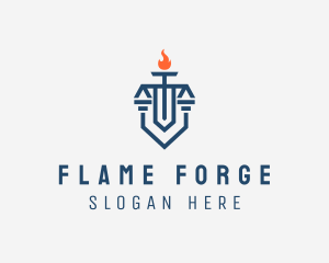 Torch Flame Shield Scales logo design