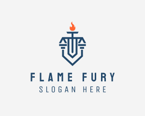 Torch Flame Shield Scales logo design