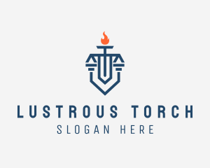 Torch Flame Shield Scales logo design