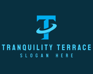 Blue Letter T Orbit logo design