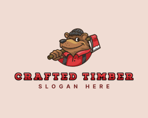 Bear Lumberjack Axe  logo design