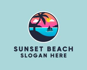 Beach Boat Sunset  logo design