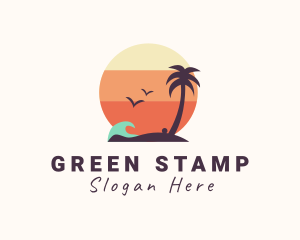 Sunset Palm Tree Island Logo