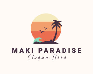 Sunset Palm Tree Island logo design