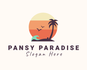 Sunset Palm Tree Island logo design