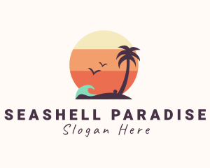 Sunset Palm Tree Island logo design