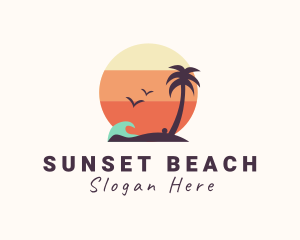 Sunset Palm Tree Island logo design