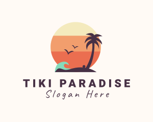 Sunset Palm Tree Island logo design