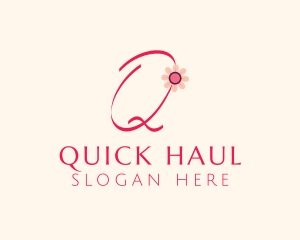 Pink Flower Letter Q logo design