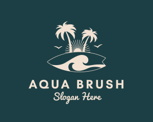 Surfboard Palm Tree logo design