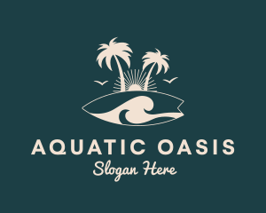 Surfboard Palm Tree logo design