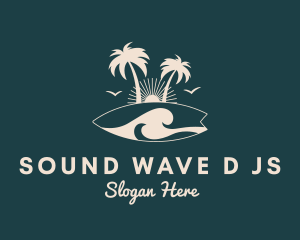 Surfboard Palm Tree logo design