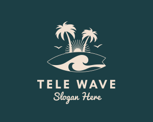 Surfboard Palm Tree logo design