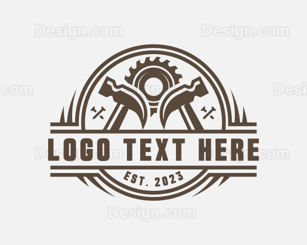 Saw Blade Hammer Woodwork Logo