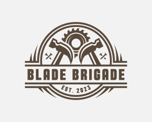 Saw Blade Hammer Woodwork logo design