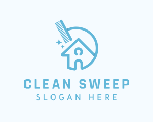 Blue Housekeeper Push Broom logo design