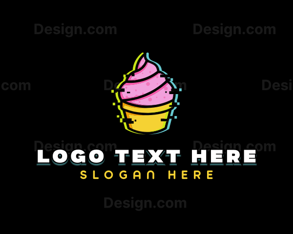 Cupcake Dessert Glitch Logo