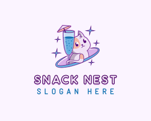 Cute Cat Drink logo design