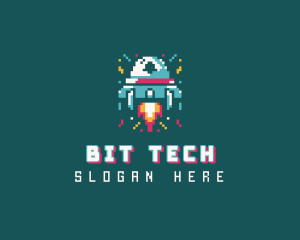 Gaming Spaceship Pixel logo design