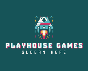 Gaming Spaceship Pixel logo design