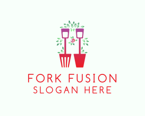 Fork Shovel Leaf logo design