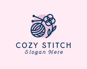 Knitting Wool Flower logo design