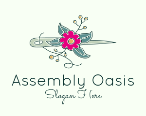 Floral Stitching Needle logo design