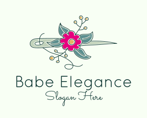 Floral Stitching Needle logo design