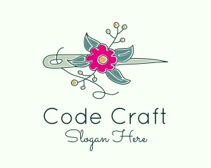 Floral Stitching Needle logo design