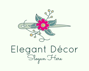 Floral Stitching Needle logo design