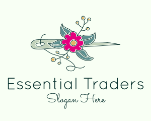 Floral Stitching Needle logo design