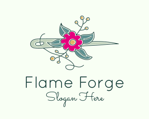 Floral Stitching Needle logo design