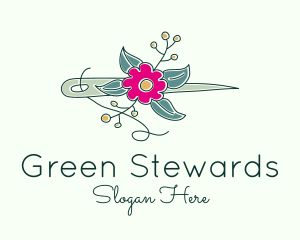 Floral Stitching Needle logo design