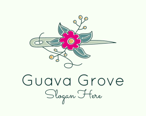 Floral Stitching Needle logo design