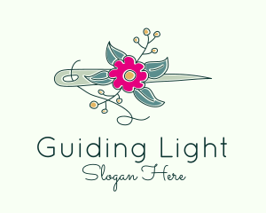 Floral Stitching Needle logo design