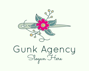 Floral Stitching Needle logo design