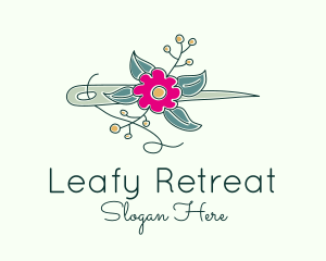 Floral Stitching Needle logo design