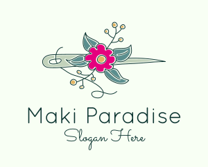 Floral Stitching Needle logo design