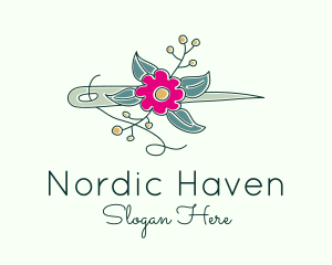 Floral Stitching Needle logo design