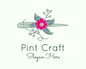 Floral Stitching Needle logo design