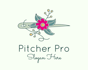 Floral Stitching Needle logo design