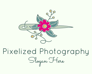 Floral Stitching Needle logo design