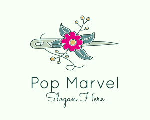 Floral Stitching Needle logo design