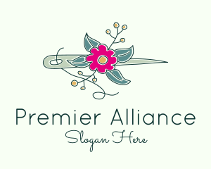 Floral Stitching Needle logo design