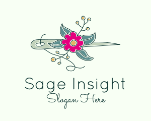 Floral Stitching Needle logo design