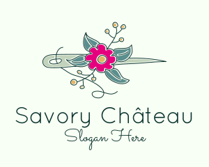 Floral Stitching Needle logo design