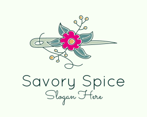 Floral Stitching Needle logo design