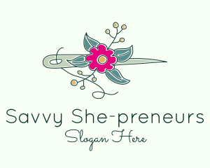 Floral Stitching Needle logo design